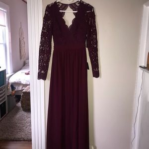 Lulus burgundy long sleeve lace dress